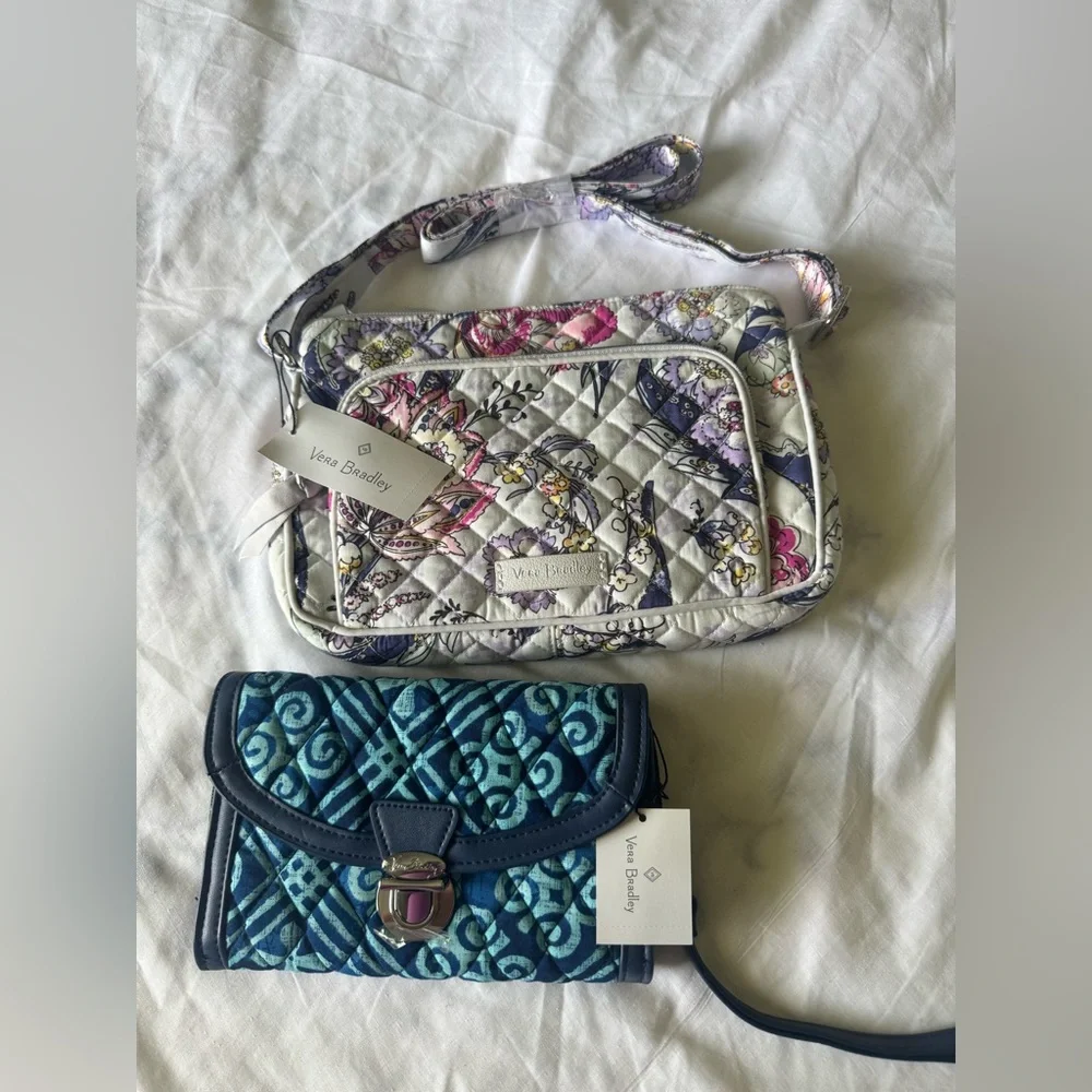 Vera Bradley Cream and Blue Quilted Crossbody Bags Bundle